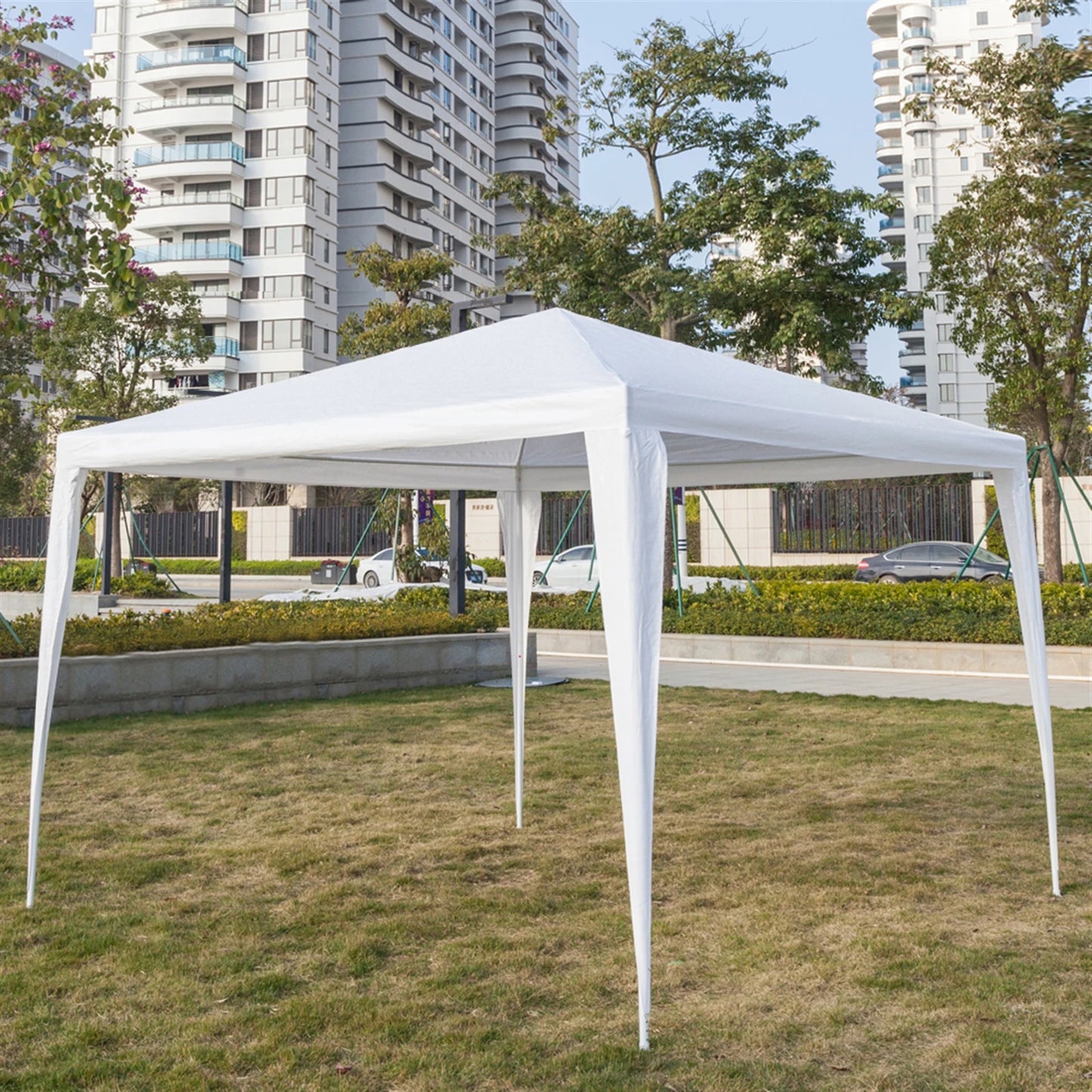3 x 3 m Waterproof Tent with Spiral Tubes PE Cloth Iron Frame Outdoor Party Wedding Gazebo Heavy Duty Easy Setup White