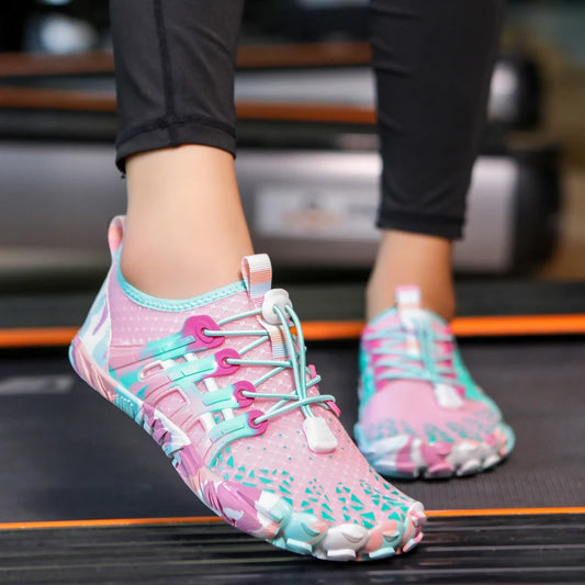 Women Quick Dry Water Shoes Breathable Barefoot Beach Aqua Shoes, Non Slip Five Fingers Swim Surfing Diving Footwear, Light Outdoor Hiking River Walking Wetsuit Sneakers