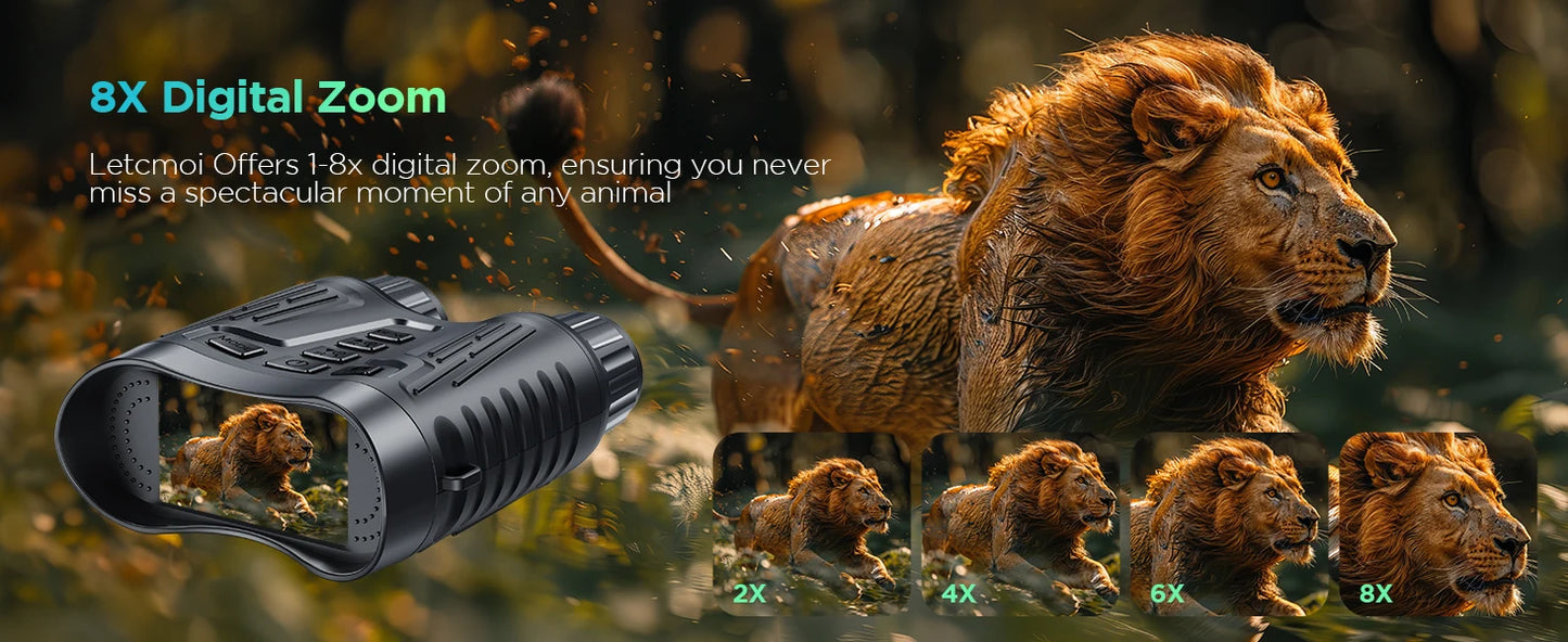 Rechargeable NightVision Telescope 4K UHD Infrared Telescope Camera Binocular Telescope 8X Zoom 300M for Hunting Camping Boating