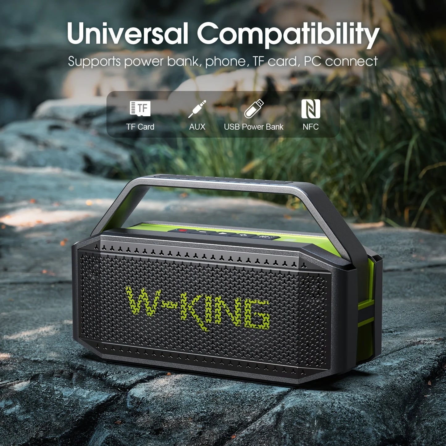 D9-1 Green Bluetooth Speaker, 100W Peak 60W HD IPX6 Portable Speaker Wireless Loud Waterproof Outdoor Party Large Boombox 2 Subwoofer/Ex-Large Passive Radiator-All Round Deep Bass/40H/PowerBank/TF/AUX/EQ
