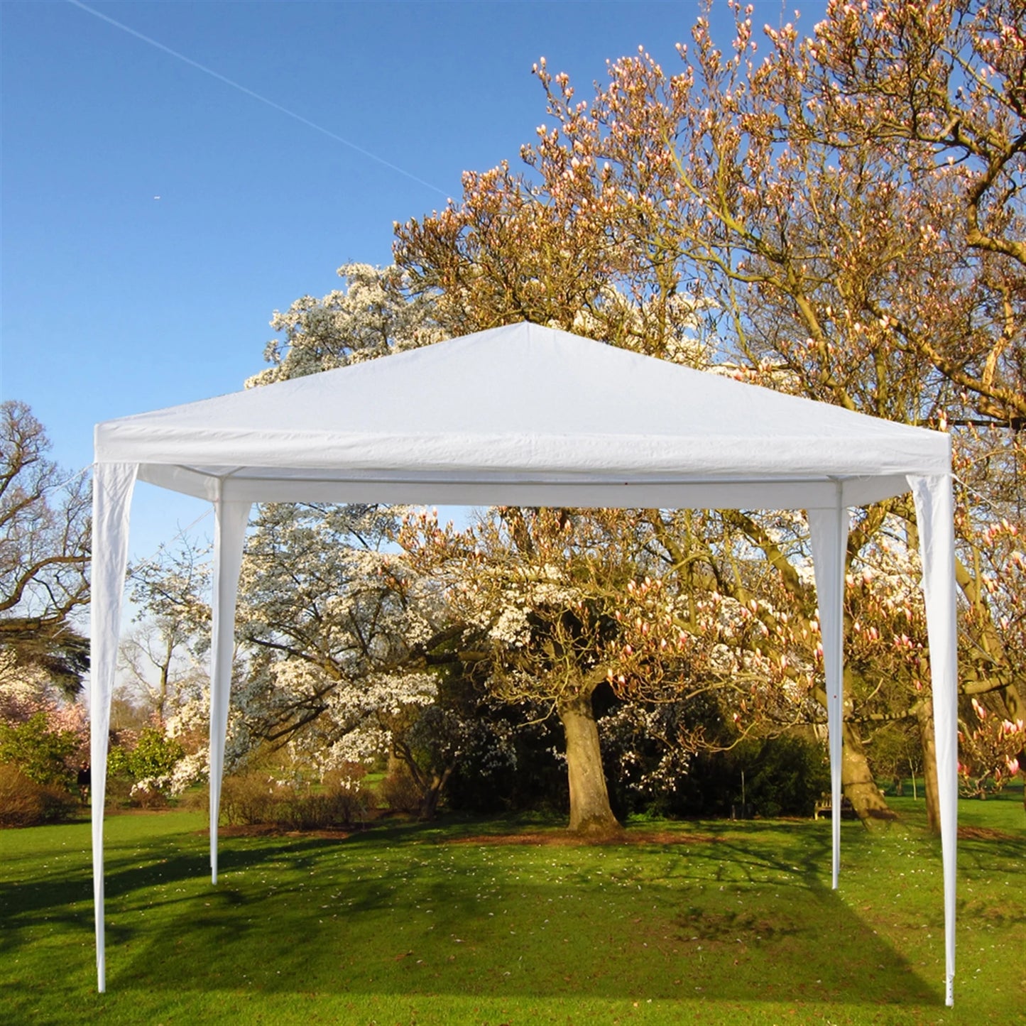 3 x 3 m Waterproof Tent with Spiral Tubes PE Cloth Iron Frame Outdoor Party Wedding Gazebo Heavy Duty Easy Setup White