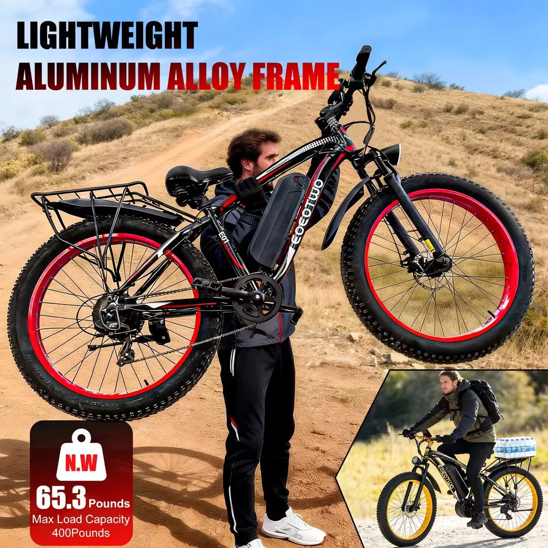1500W Fat Tire Electric Bike for Adults 26"x4.0 All Terrain Ebike 34MPH Fast Mountain E-Bike 48V Long Range Snow Beach Bicycle