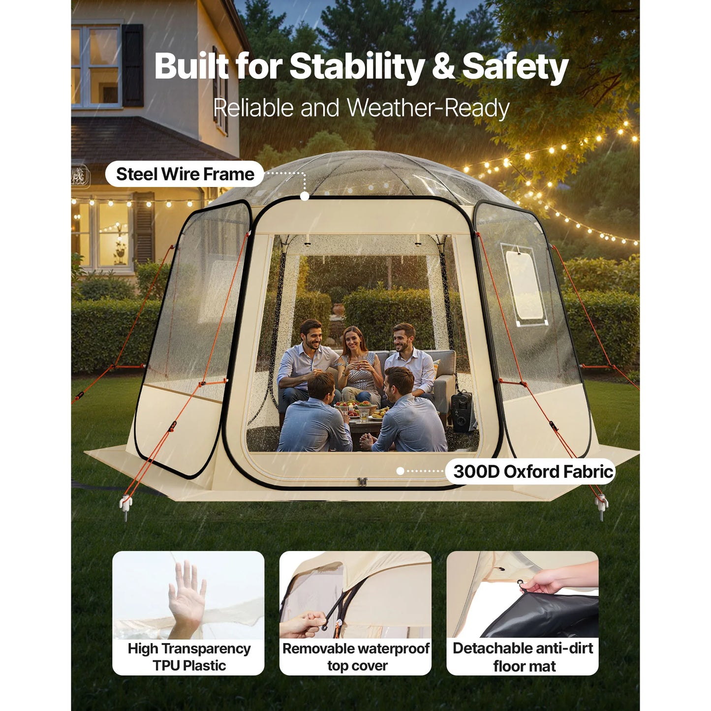 Pop up Bubble Tent Waterproof & UV-Resistant Clear Camping Tent Shelter Outdoor Garden Dome Igloo Tents with Windows