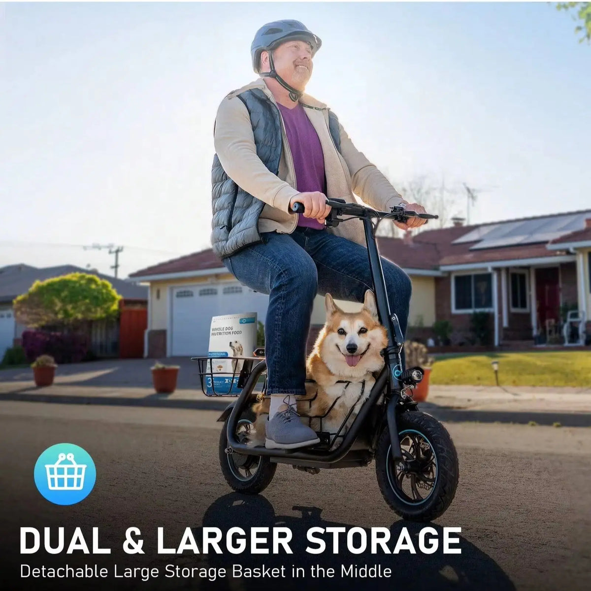 Electric Scooter with Basket for Pet, 3 Riding Modes Foldable Electric Scooter for Adults - up to 20 Miles 18.6MPH