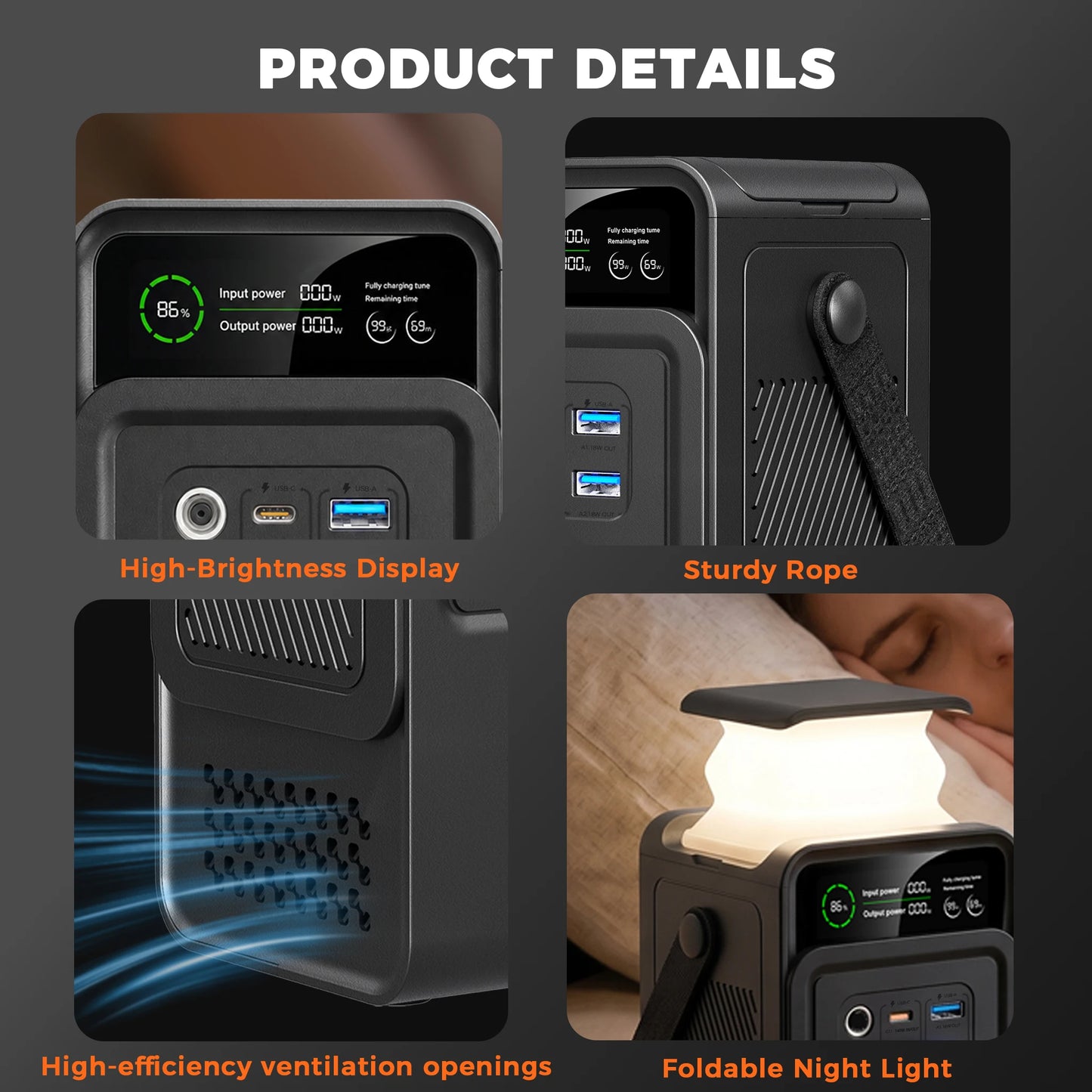 200W Power Station Camping 192Wh Lifepo4 Power Bank 60000mAh Portable Charger Battery Emergency Power USB TYPE-C Port