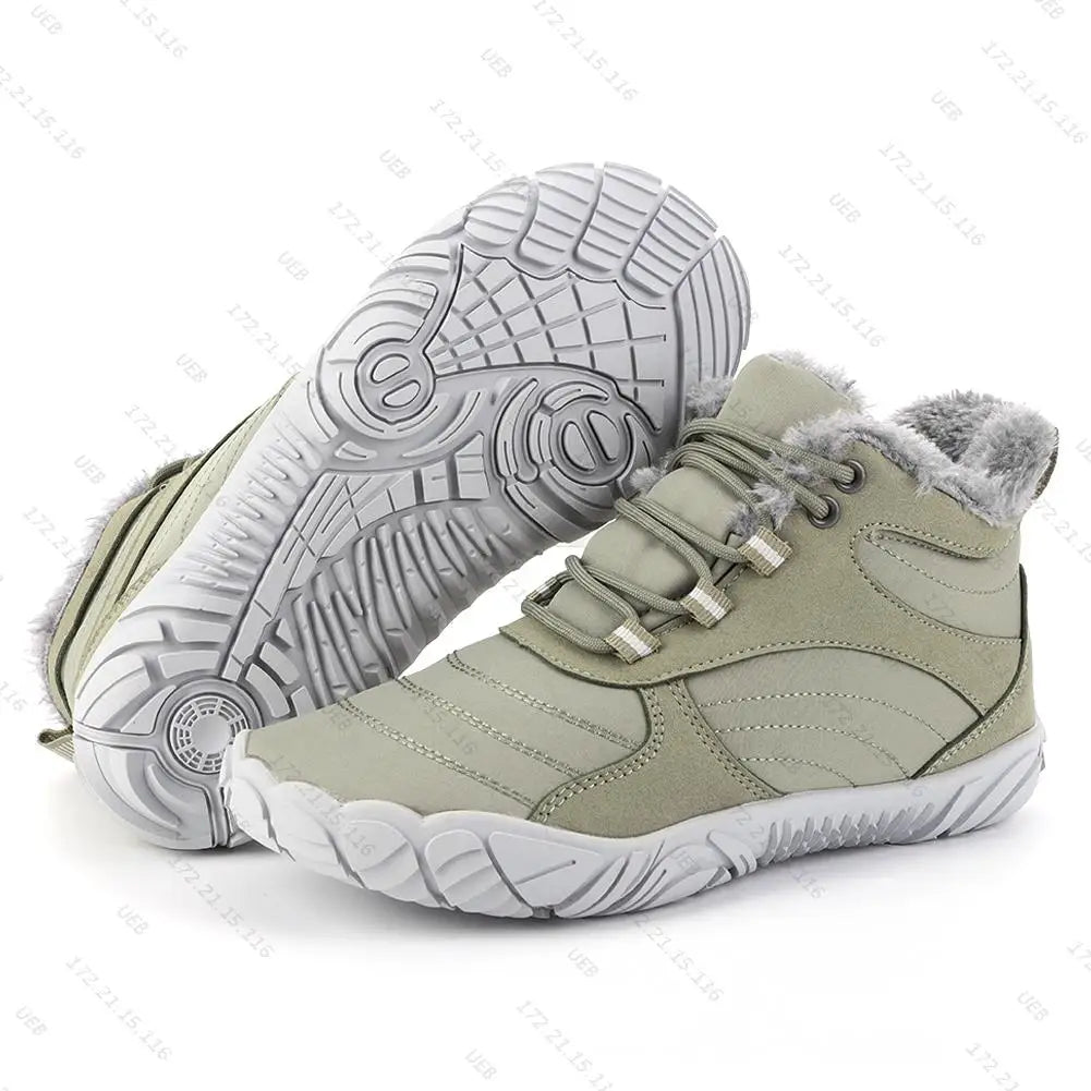 Warm Hike Shoes Non-Slip Waterproof Warm Fur Lined for Women Men (Green 44)