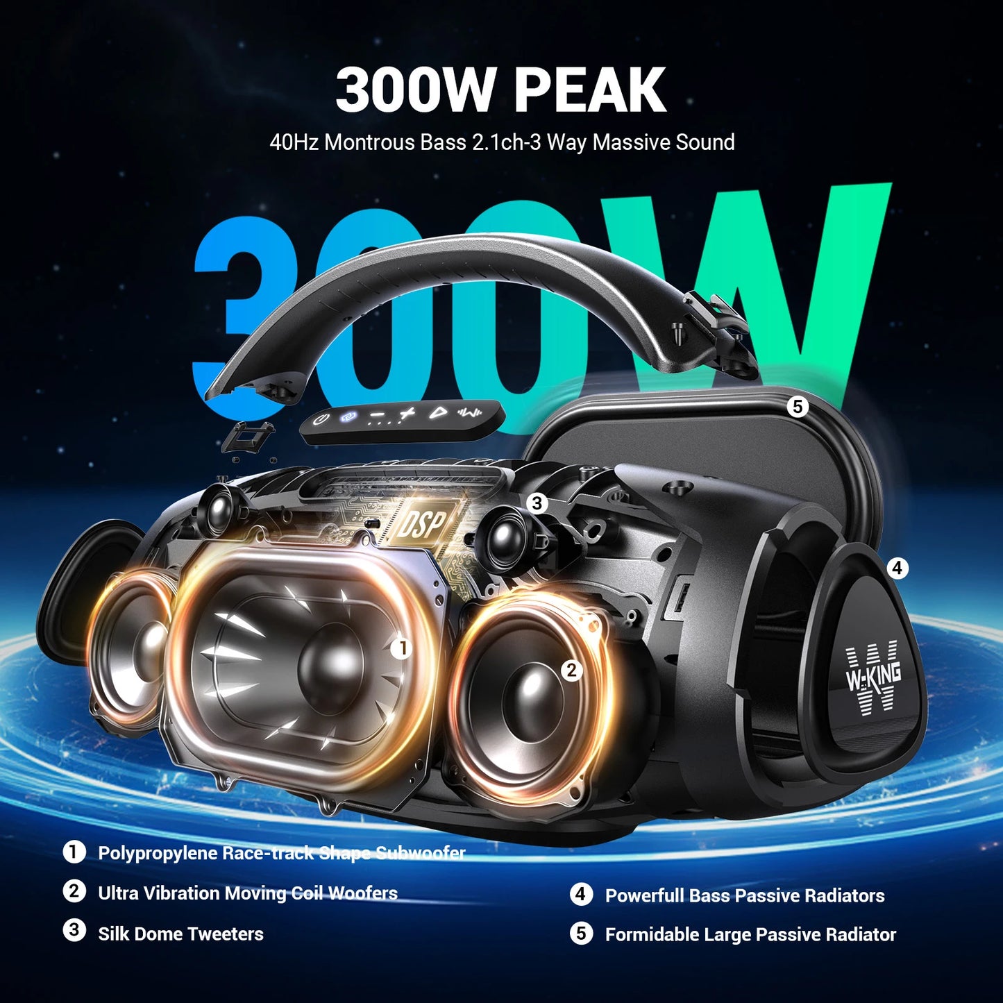 D20 Portable Bluetooth Speakers,200W RMS Massive Bass Party Boombox IPX7 Waterproof Speaker Large, Loud Outdoor Speaker