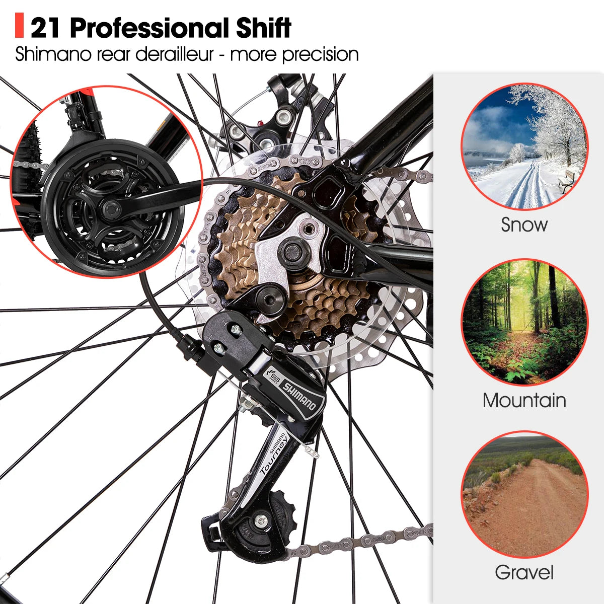 Mountain Bike, Multi-Spokes,Shimano 21 Speeds Drivetrain,Aluminum Frame 26 inch Wheels, Men's MTB Bicycle
