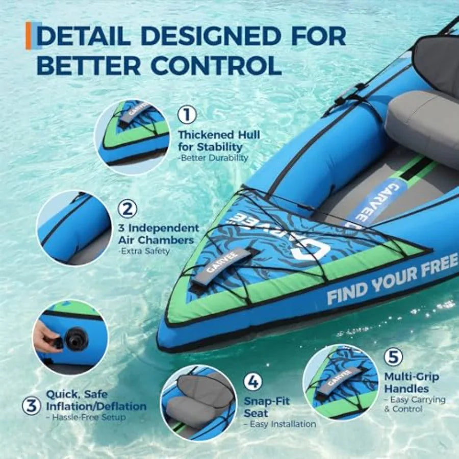 2 Person Inflatable Kayak for Adults Fishing Touring Kayak with Padded Seat 3 Fins Hand Pump Carry Bag Repair Kit 12.5FT 450 LB