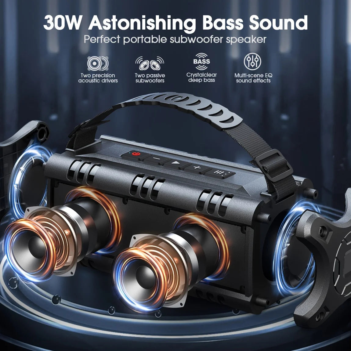 D8mini-1 Bluetooth Speaker, 30W Portable Wireless Loud Speakers, IPX6 Waterproof Outdoor Speaker, 24H Playtime, EQ, AUX, TF Card