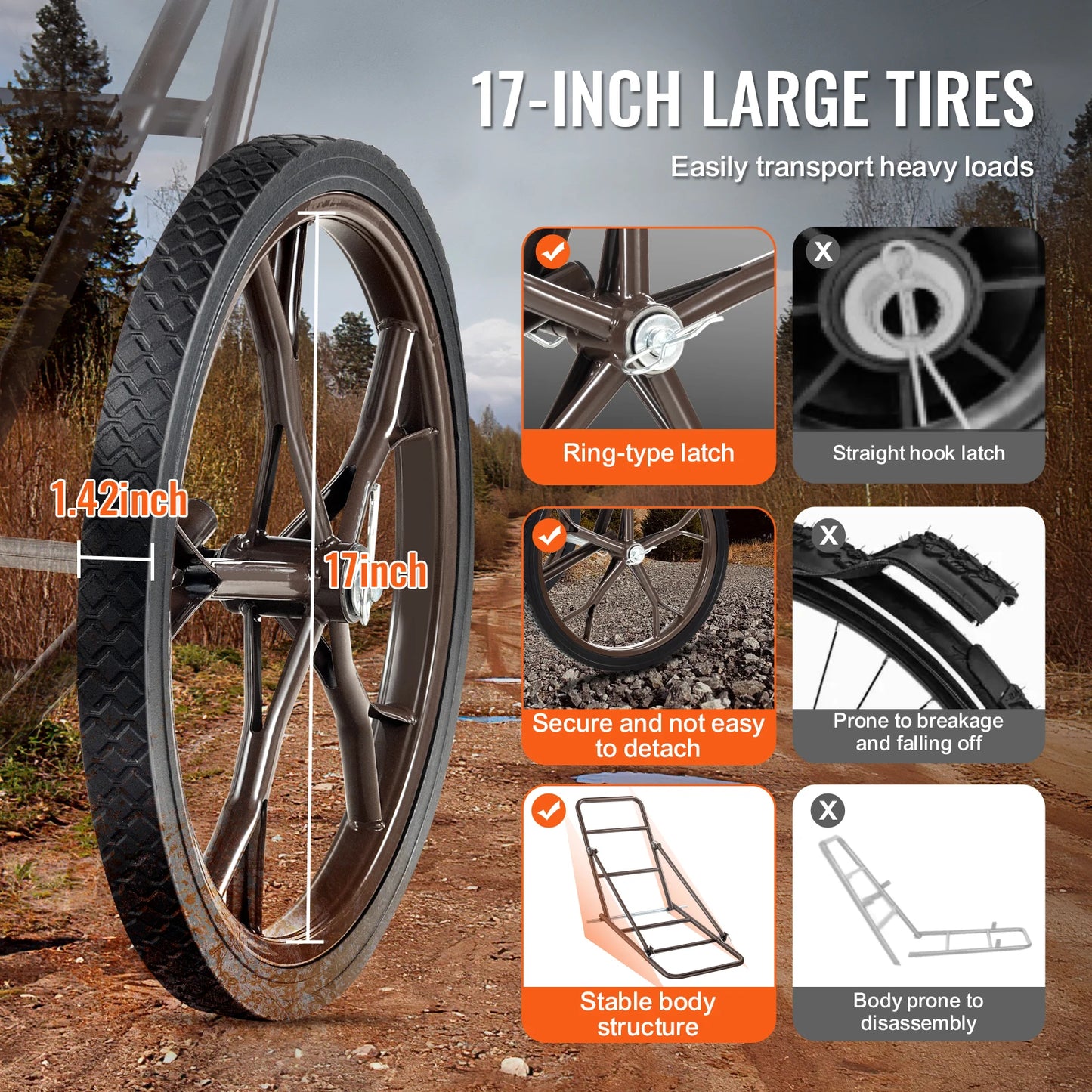 Deer Cart 500 LBS Capacity Folding Game Cart Deer Cart Game Hauler with Big Rubber Wheel & Ergonomic Handle for Hunting