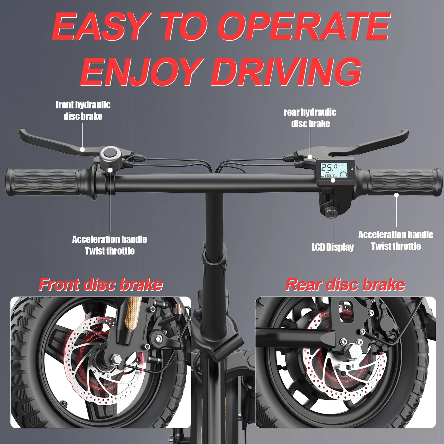 GE5 48V 15AH Battery EBike 30+MPH 250W Folding Electric Bike 30 Miles Max Range Electric Bike for Adults 14" Fat Tire