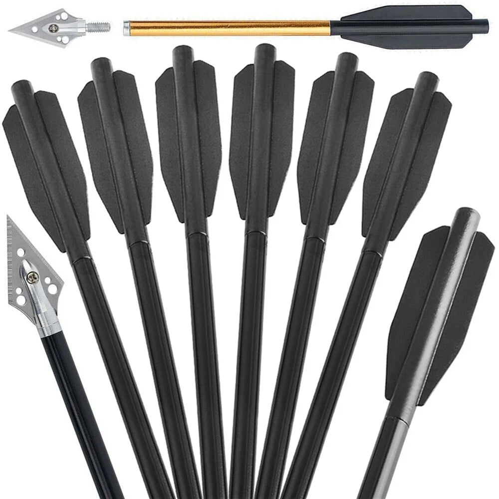 12pcs Archery Aluminium Arrows Black/Gold/Red 6.7 inch Crossbow Bolt Blade Arrowheads Hunting Shooting Target Outdoor Sports