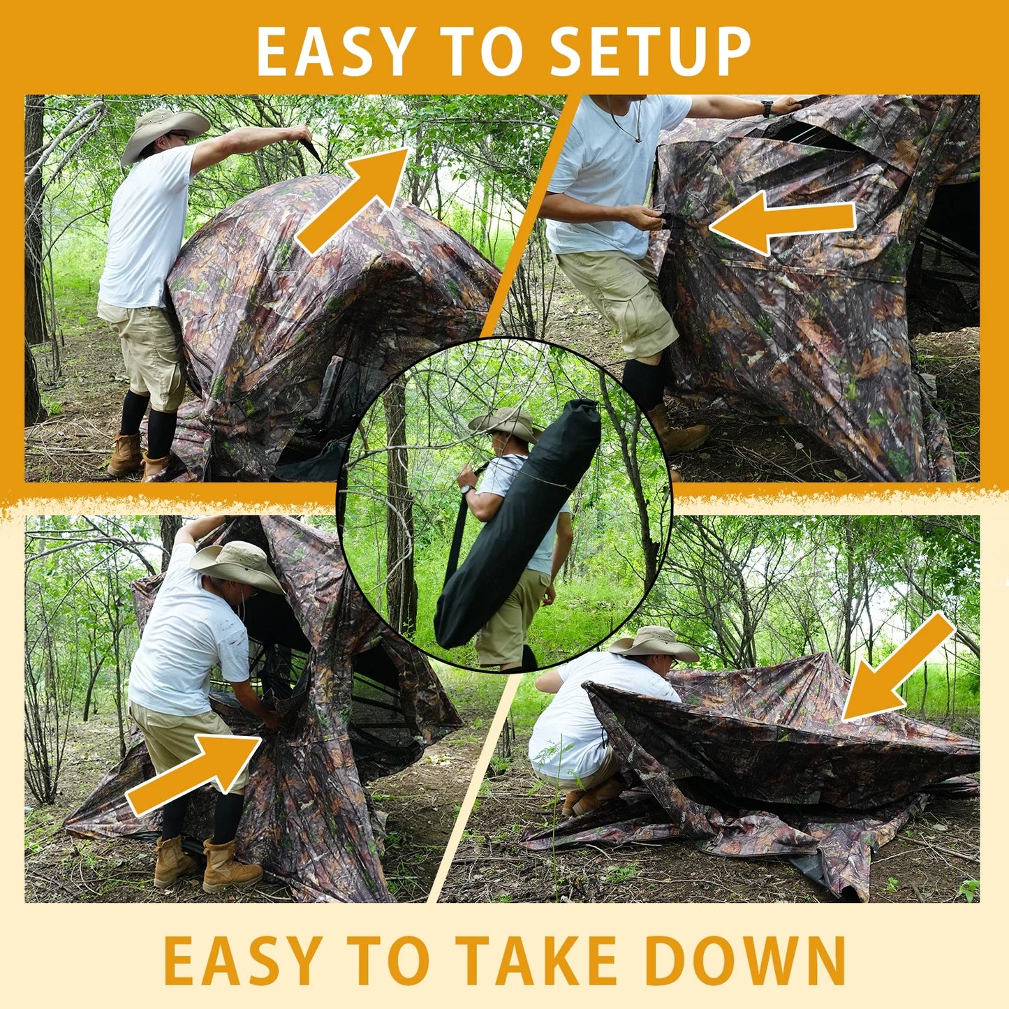 All-Terrain 360° See-Through Hunting Blind, Camouflage Pop-Up Tent for 2-3 Persons with Carry Bag