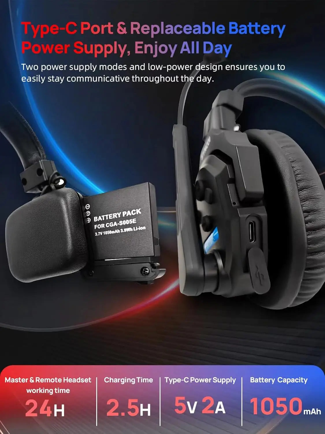 XTALK X2 X5 2.4G Wireless Intercom Headset System 2-Person 350M 1148FT 24H Working Time Noise Reduction for Video Shooting