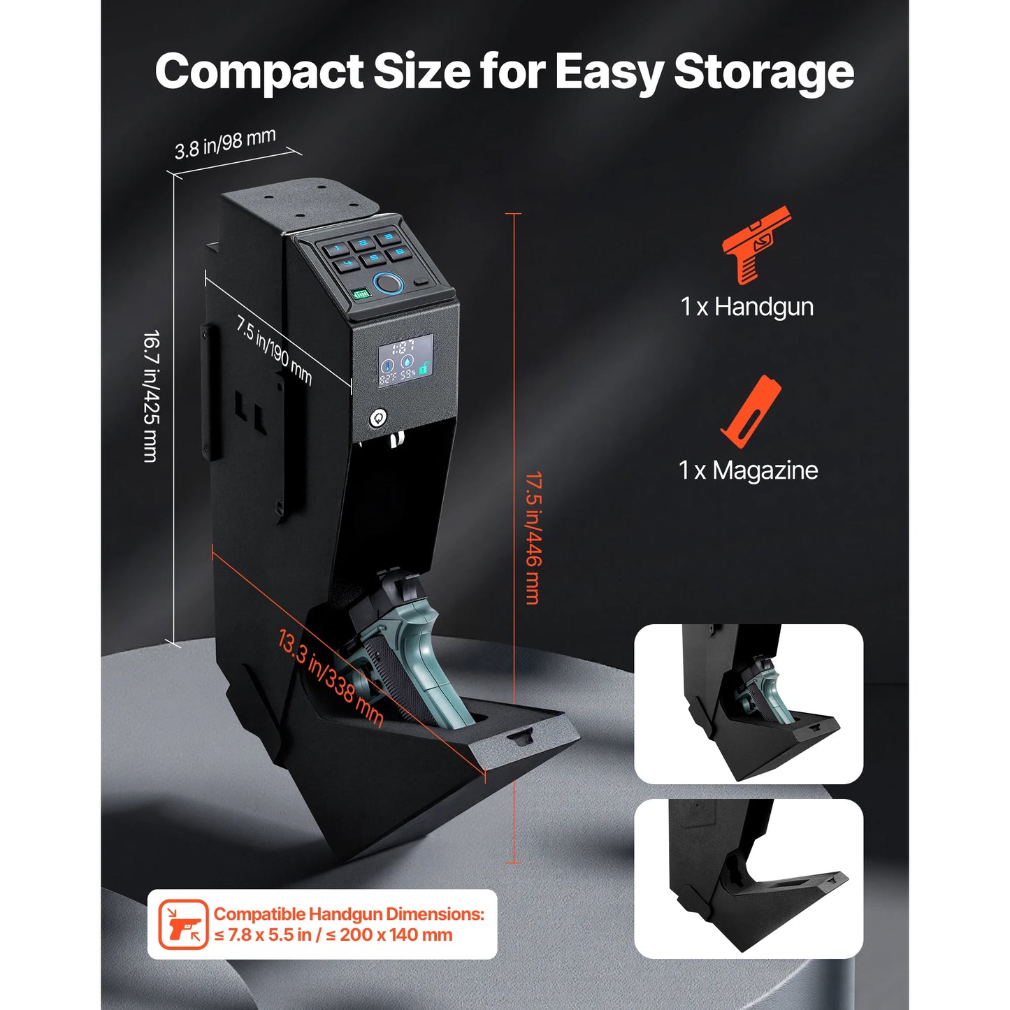 Gun Safe Slider Handgun Safe Fingerprint/Password/Key 3-Way Quick Access Case Box with LED for Nightstand Bedside Desk