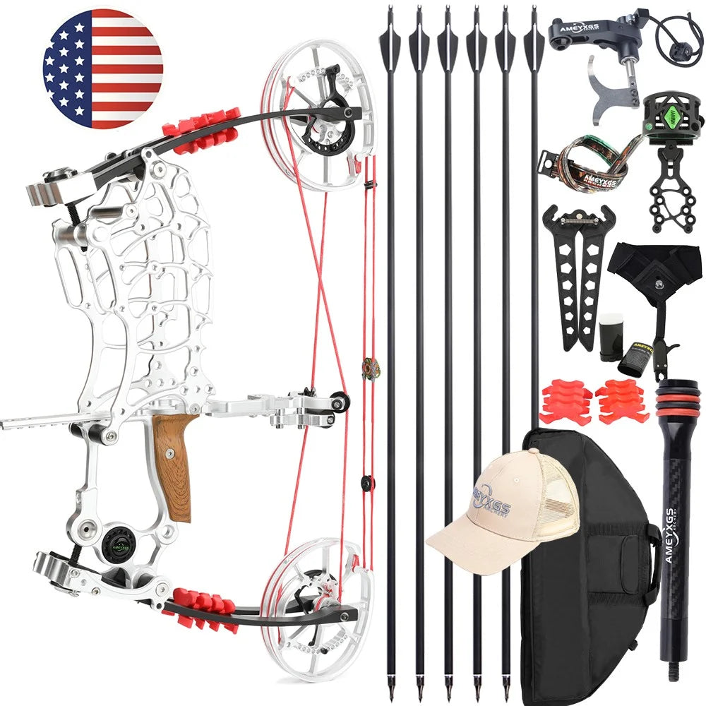 Compound Bow 30-70lbs Adjustable Dual-Purpose 80% Let-off High Speed 420FPS for Hunting Shooting Steel Ball and Target Practice Right Hand Archery