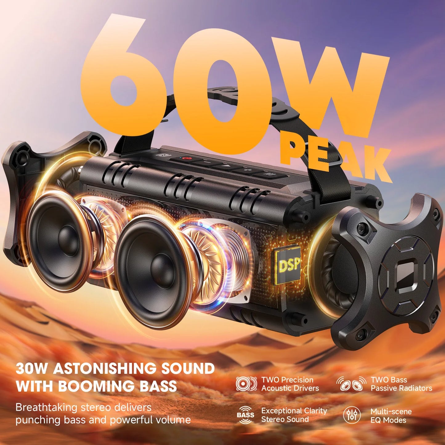 D8mini-1 Bluetooth Speaker, 30W Portable Wireless Loud Speakers, IPX6 Waterproof Outdoor Speaker, 24H Playtime, EQ, AUX, TF Card