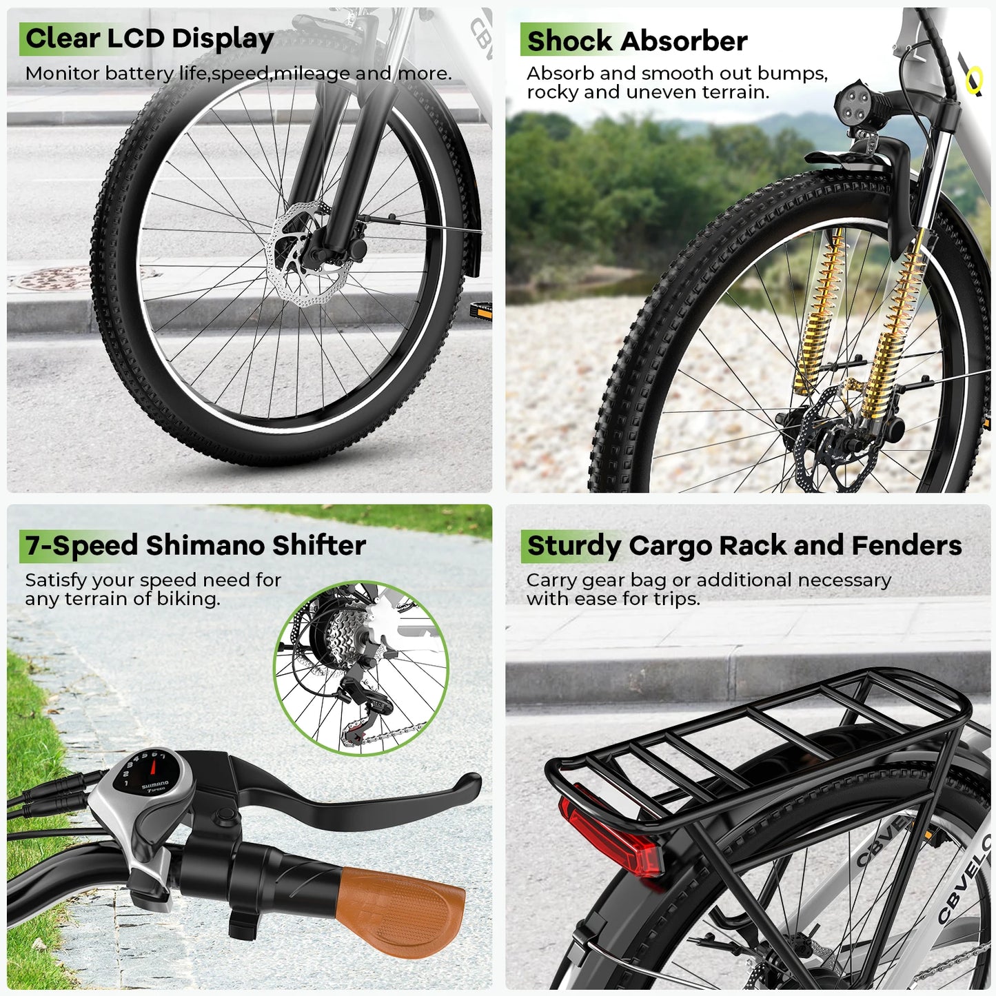 1000W Peak Electric Bike for Adults EK2 26" Step-Thru 14Ah Removable Battery 80Miles City Commuter Ebike