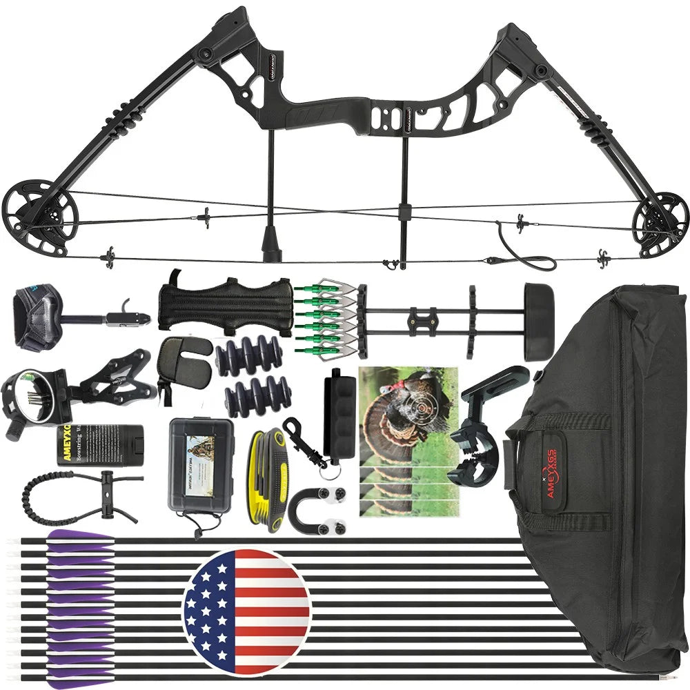0-70lbs Compound Bow Adjustable 320fps Let Off 80% Right Hand Bow Magnesium Alloy Bow Handle for Outdoor Shooting Hunting Target