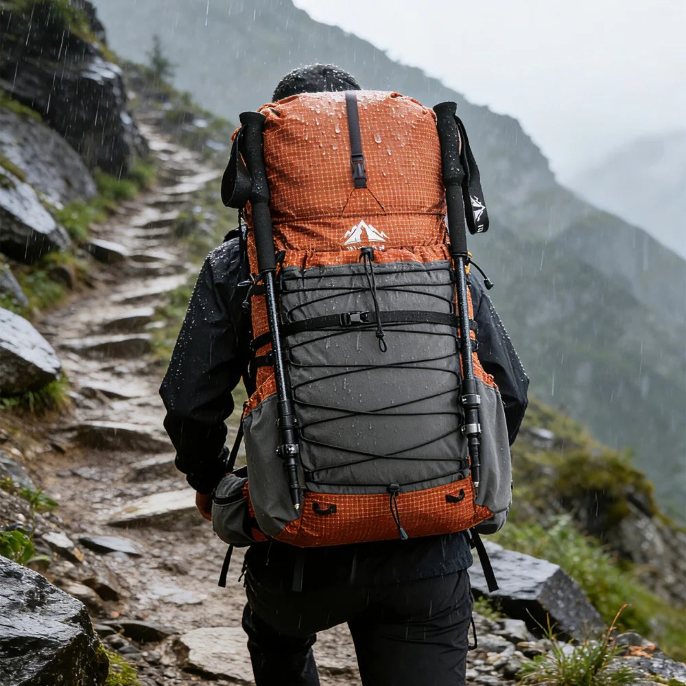 Internal-frame Hiking Backpcack: 50L / 60L / 70L Roll Top Lightweight Travel Backpack with Rain Cover for Men Women Hiking Camping Backpacking