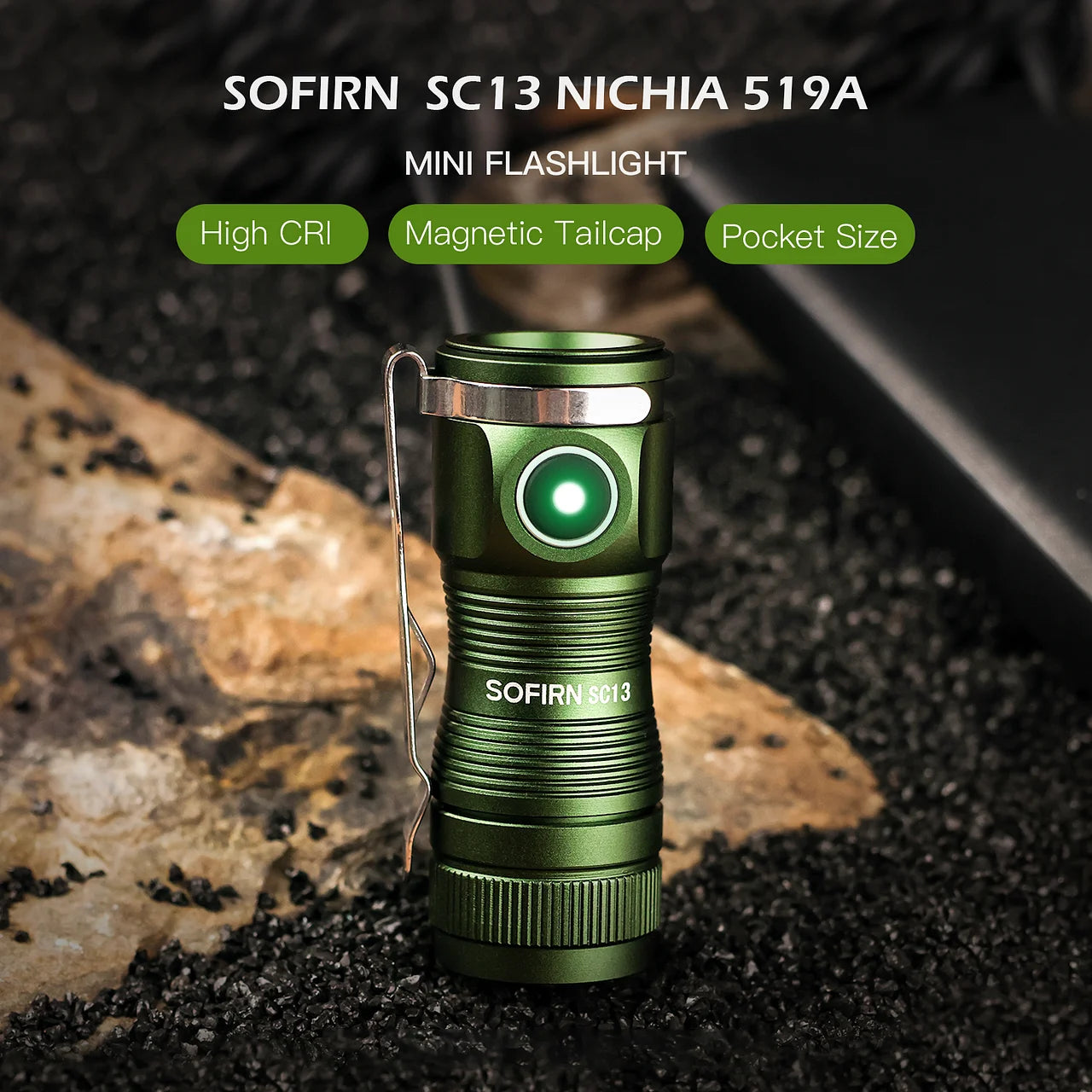 Mini SC13 SST40 LED 1300lm Tactical 18350 Rechargeable Flashlight 6000K Keychain Light with Magnetic