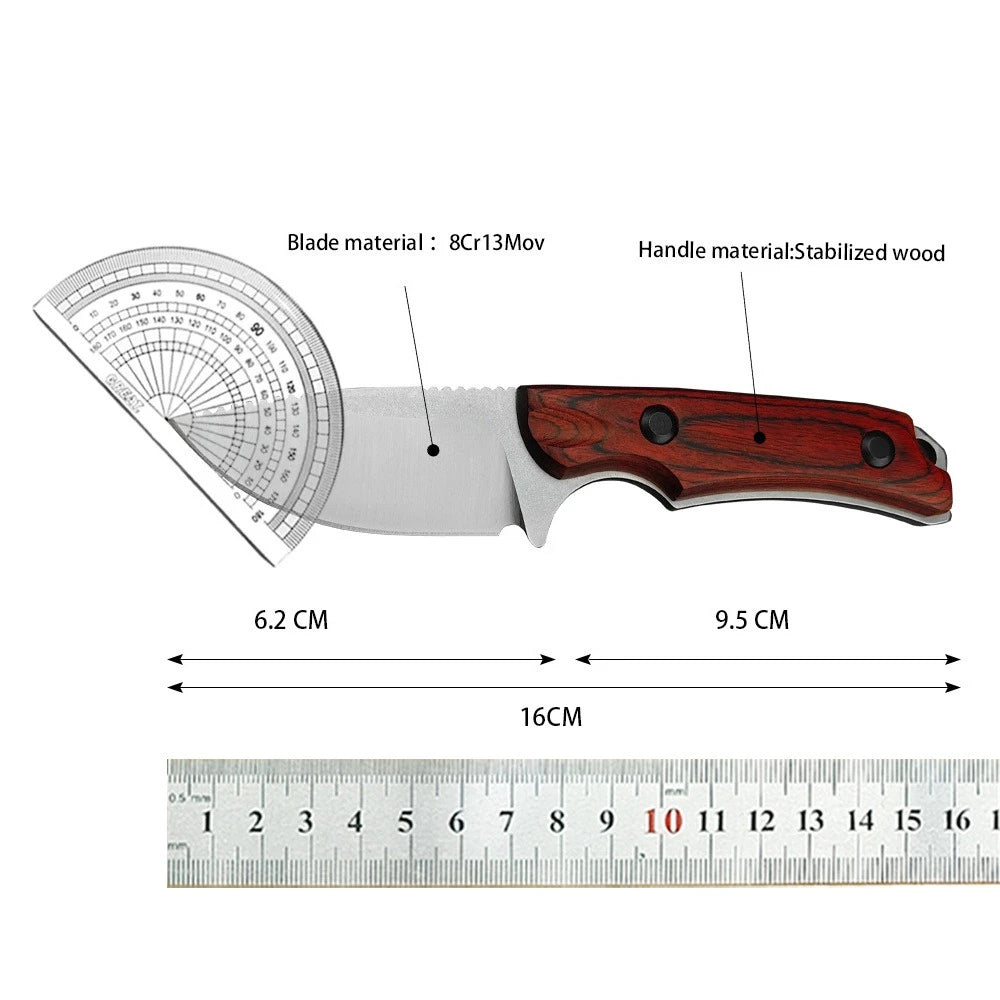 Brand-new Compact Multi-purpose Fixed-blade Knife Leather Sheath Featuring 8Cr13Mov Blade Sturdy Wooden Handle Everyday Knife