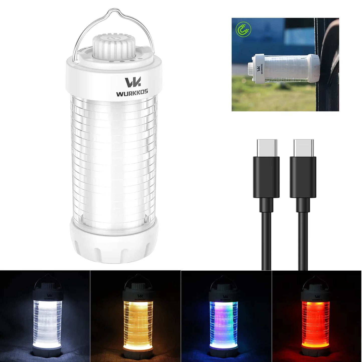 Camping Lantern 550LM Rechargeable LED Flashlight Waterproof EDC Work Light RGB Torch Power Bank Mini Magnetic Lamp