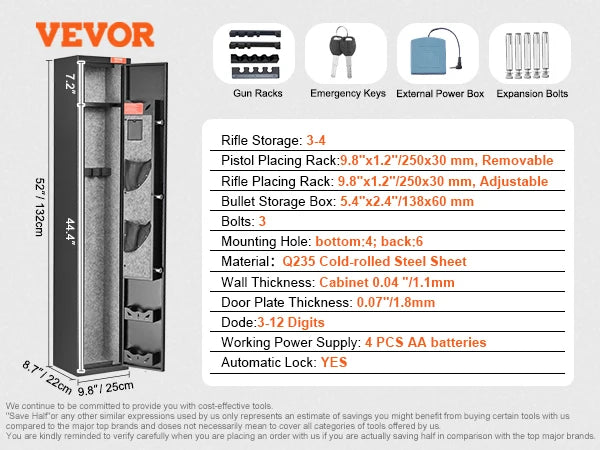 3-8 Rifles Gun Safe with Digital Keypad & Lock Gun Storage Cabinet with Removable Storage Shelf for Home Long Gun Pistols