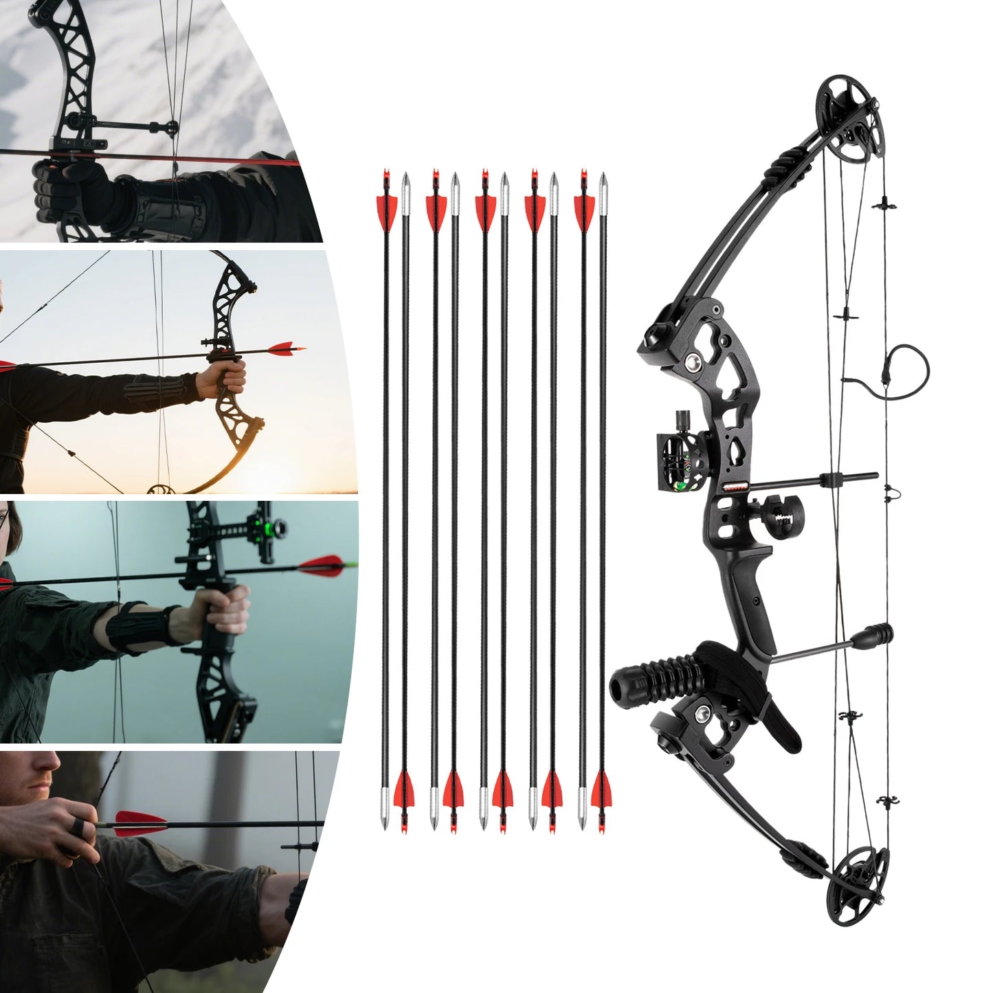 Right Handed Compound Bow Kit with 12 Arrows Competition Compound Bow Archery Equipment for Adults and Beginners,Weight 30-55lbs