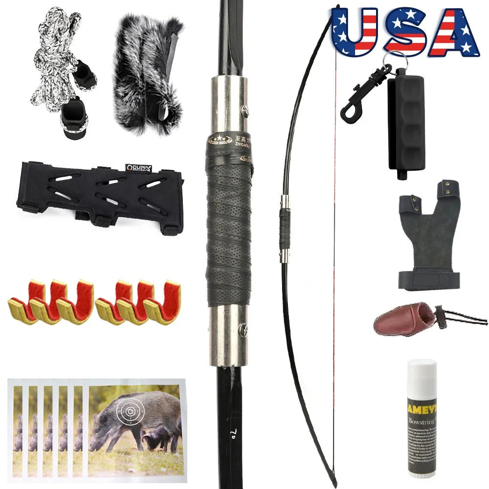 English Longbow 64.5" 60/65/70lbs RH/LH Compatible Arrow Set for Adults Archery Hunting Shooting Target Practice Outdoor Sports Durable Traditional Hunting Bow Accessories