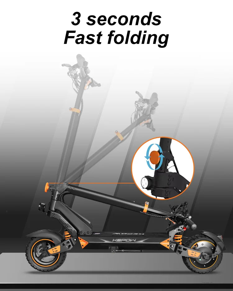 D3 Electric Scooter 52V 20.8Ah Battery 1200W Peak Motor Up to 31MPH High Speed 10 Inch Off‑Road Pneumatic Tires Foldable Design for Adults Portable Commuting E‑Scooter with Smart App Control Dual Suspension Long Range Urb