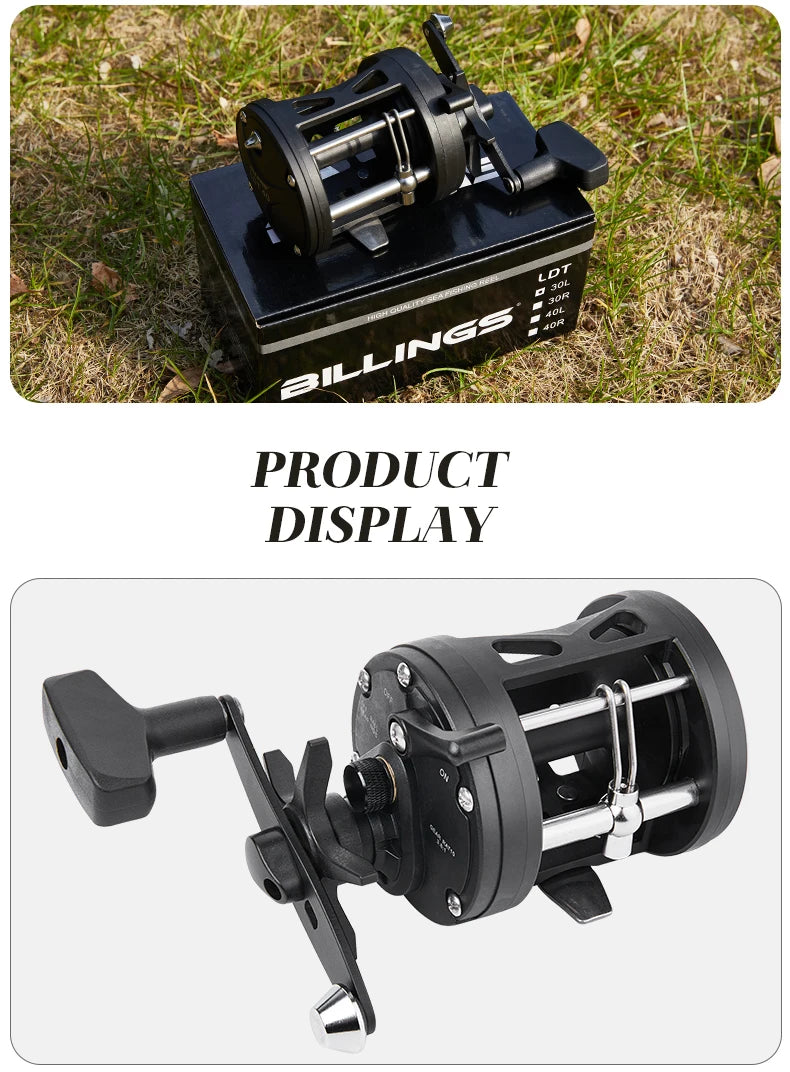 Trolling Drum Fishing Reels 33LB Max Drag 3.8:1 Gear Ratio High Toughness Body Freshwater & Saltwater Universal Bait Caster Fishing Reel