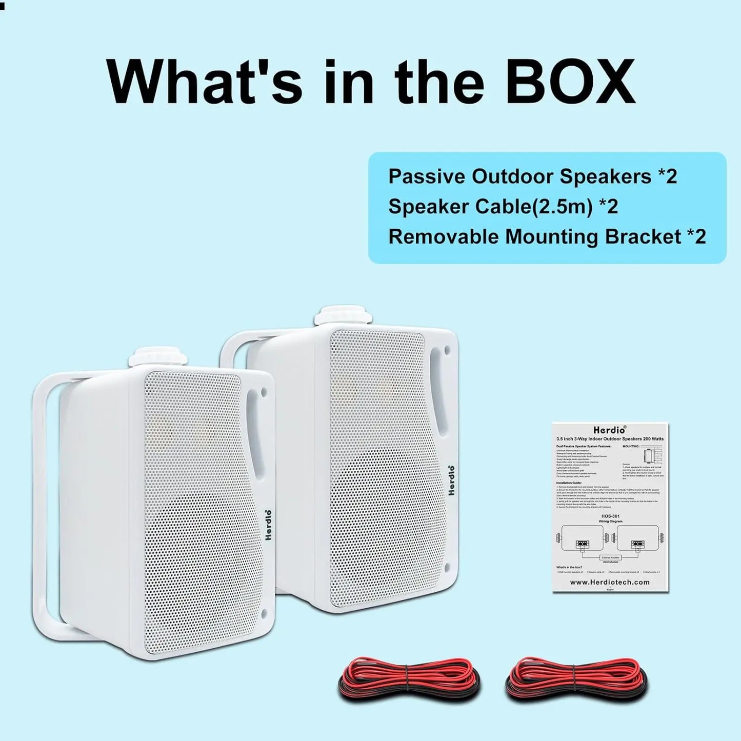 3.5'' 2PCS Passive Outdoor Speakers Wired Waterproof 200W 3 Way Premium Mountable Wall Mount Speakers With Superior Sound