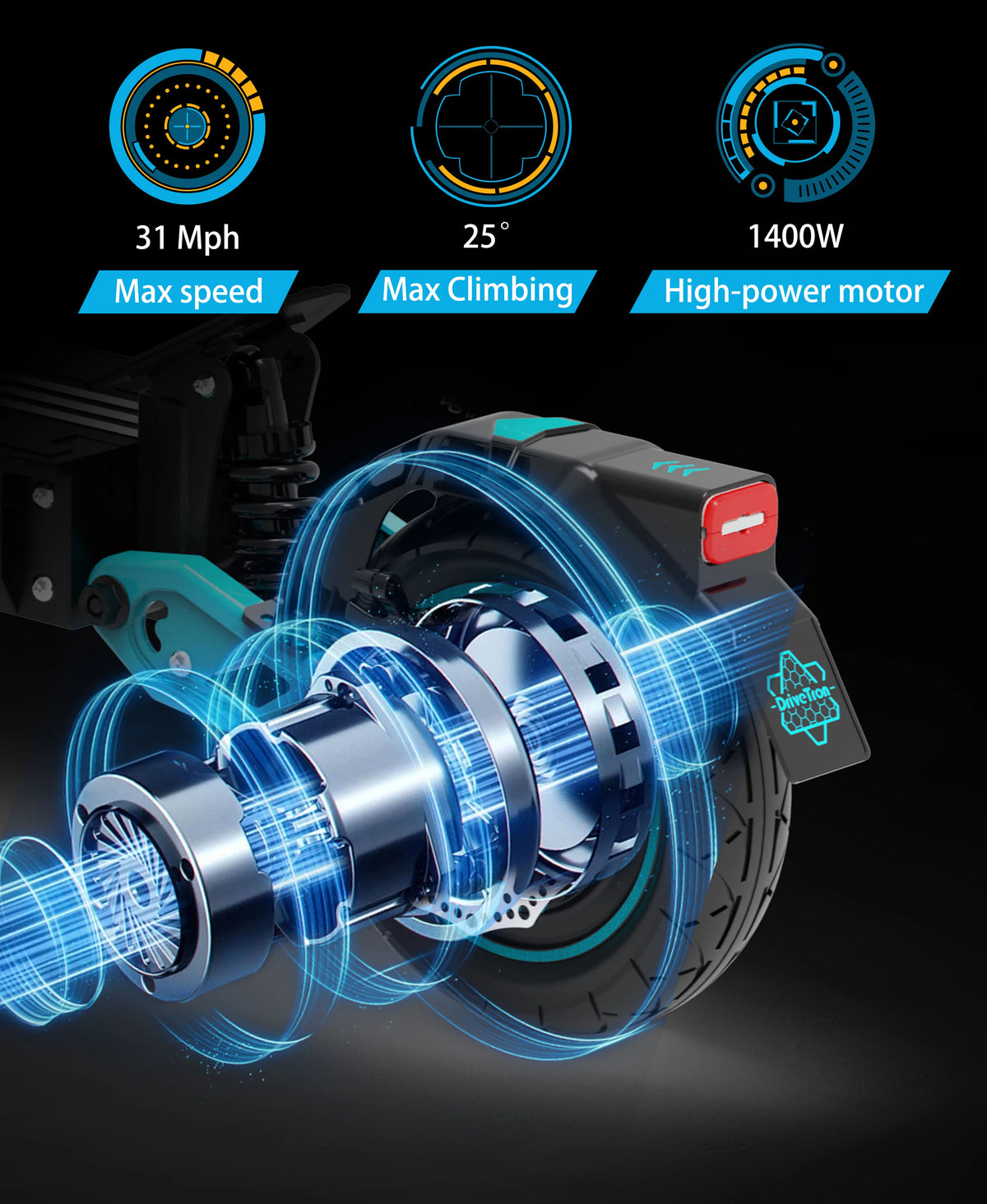 31mph 50kmh Double Absorber Brake Powerful Off-road Adult Big 48V 10inch Tires Adult Electric Scooter