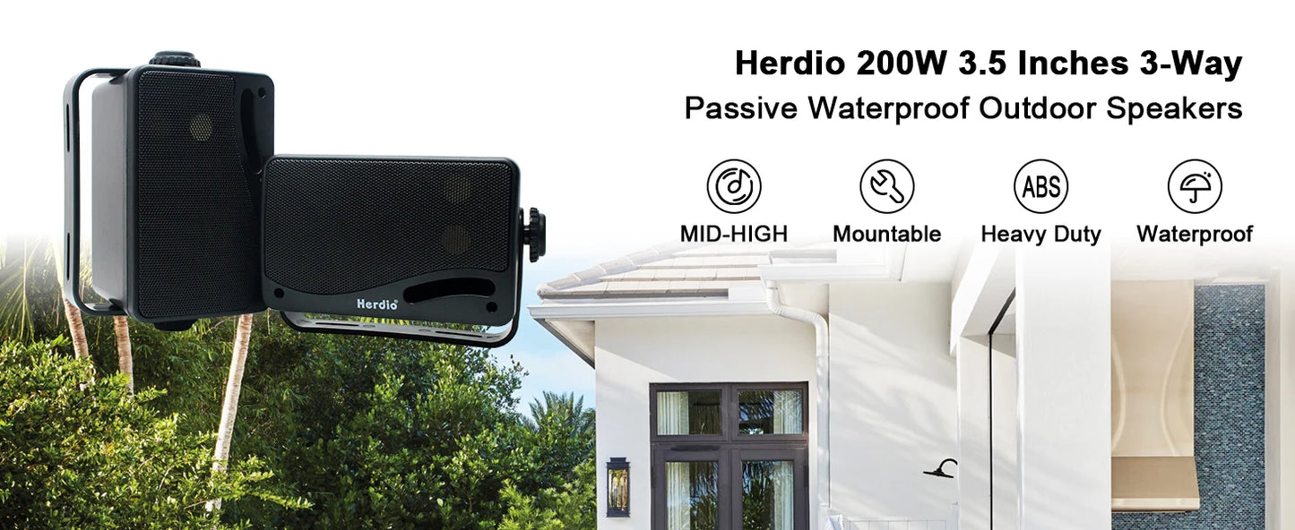 3.5'' 2PCS Passive Outdoor Speakers Wired Waterproof 200W 3 Way Premium Mountable Wall Mount Speakers With Superior Sound