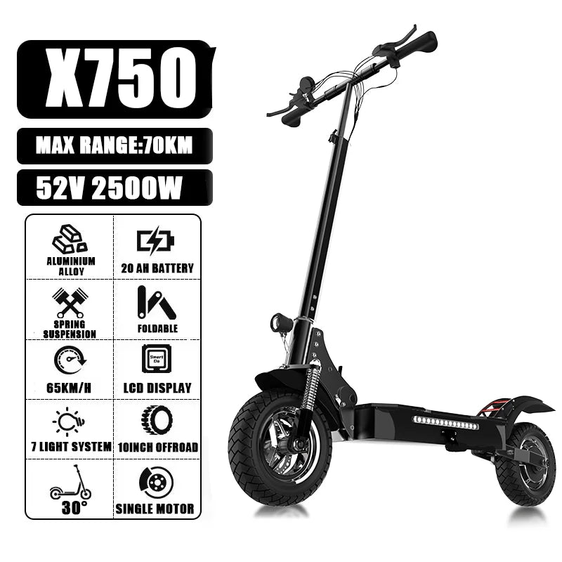 60-85KM/H Fast Electric Scooter for Adults, 1200W-6000W High Power E Scooter Single/Dual Motor, 48V 52V 60V 72V Long Range 40-100KM, 10Ah-30Ah Battery, 11 Inch Off Road Fat Tire All Terrain Electric Scooter with Dual Suspensi