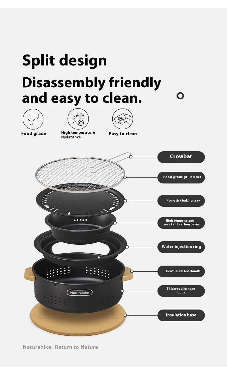 Outdoor Tabletop Barbecue Stove High Temperature Resistant Charcoal Pot Split Storage Camping Gear Picnic BBQ Stove