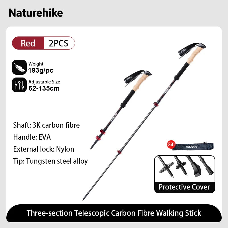 2PCS Trekking Poles Walking Sticks Lightweight Carbon Fiber Collapsible Telescopic Sticks Adjustment Lock Hiking Cane
