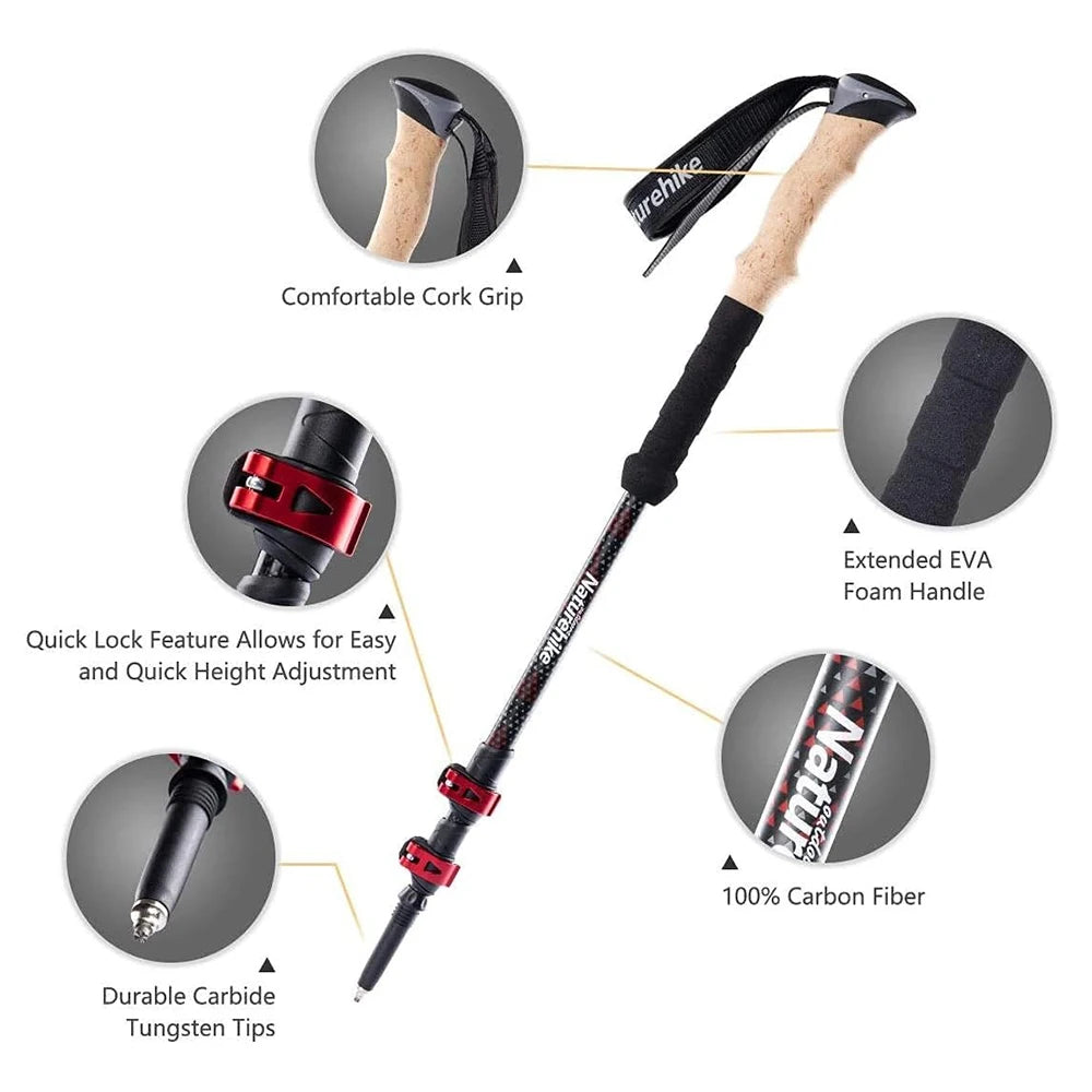 2PCS Trekking Poles Walking Sticks Lightweight Carbon Fiber Collapsible Telescopic Sticks Adjustment Lock Hiking Cane