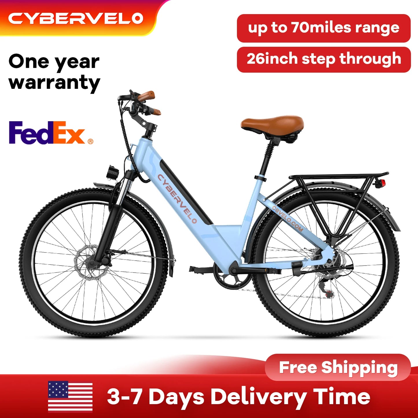 1000W Peak Electric Bike for Adults EK2 26" Step-Thru 14Ah Removable Battery 80Miles City Commuter Ebike