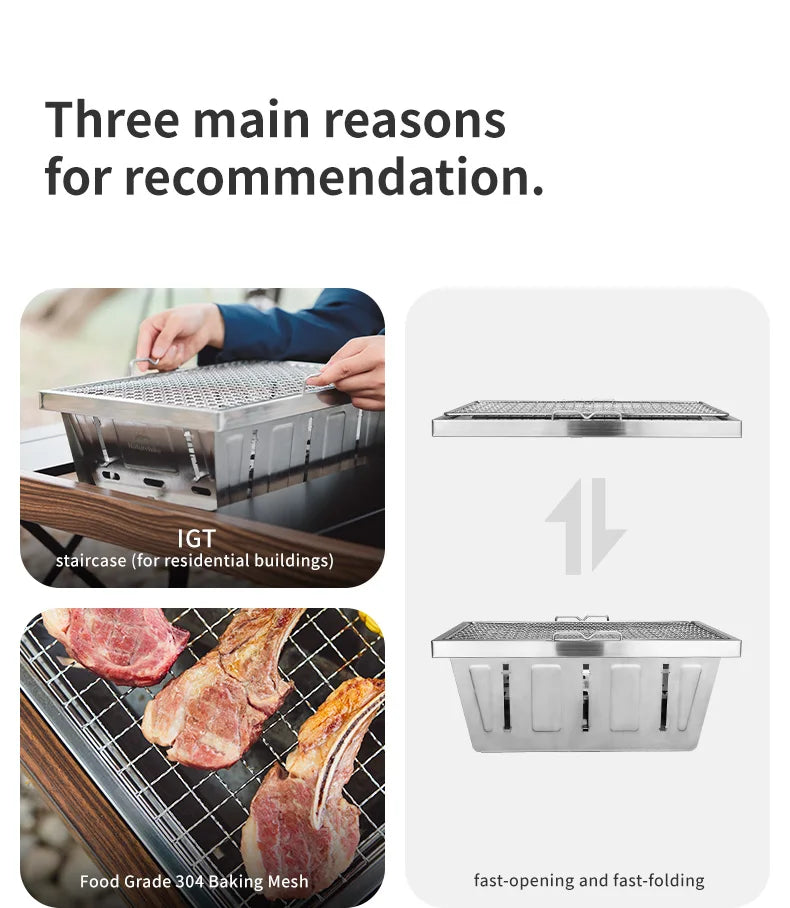 Camping Charcoal Grill for IGT Table Portable Folding Barbecue Grill with Tongs Outdoor Car Cooking BBQ Rack