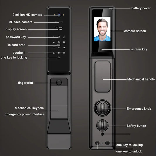 Waterproof Outdoor Smart  Lock Wifi Alexa Tuya APP Aluminium Alloy Material Fingerprint Password Smart Door Lock With Camera