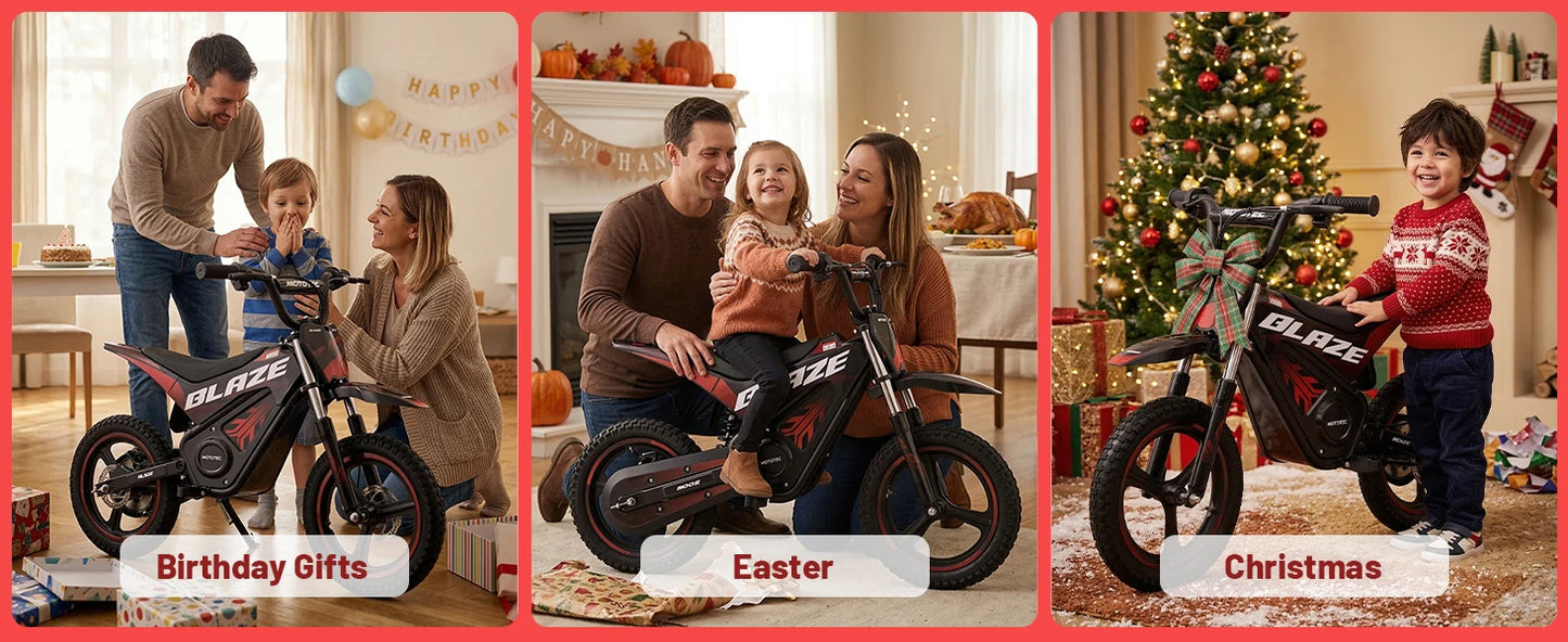 HP01E 36V 350W Electric Dirt Bike for Kids, 2 Speed Modes, Electric Motorcycle Up to 15.5 MPH & 9.5 Miles Long-Range.