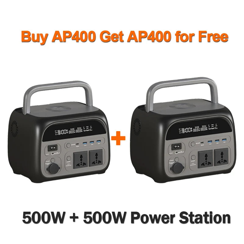 500W Portable Power Station 345.6Wh Solar Generator LiFePo4 Batteries AC 220V Energy Storage Supply Camping 2PCS AP400