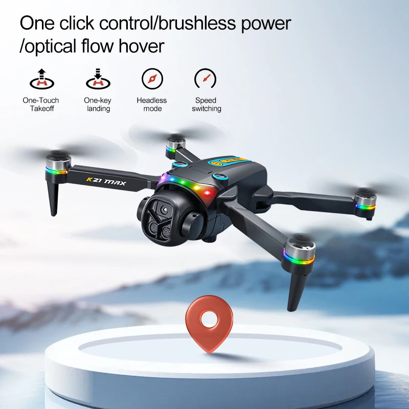 K21MAX Foldable Brushless Drone With Screen Remote EIS Dual Electric Camera Optical Flow Hover Colorful LED Light RC Quadcopter