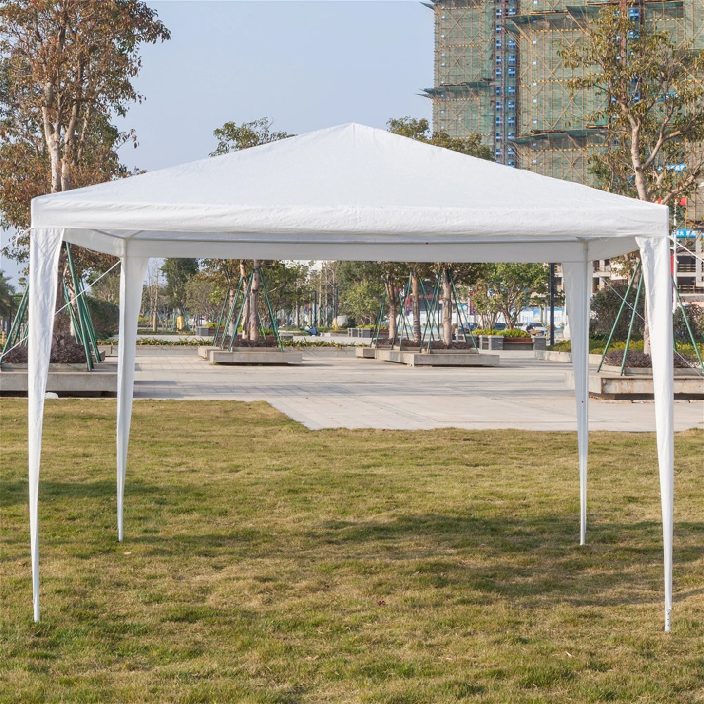 3 x 3 m Waterproof Tent with Spiral Tubes PE Cloth Iron Frame Outdoor Party Wedding Gazebo Heavy Duty Easy Setup White