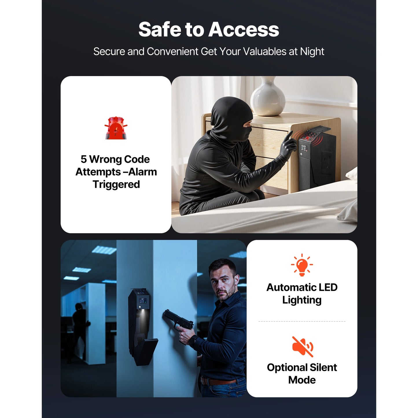 Gun Safe Slider Handgun Safe Fingerprint/Password/Key 3-Way Quick Access Case Box with LED for Nightstand Bedside Desk