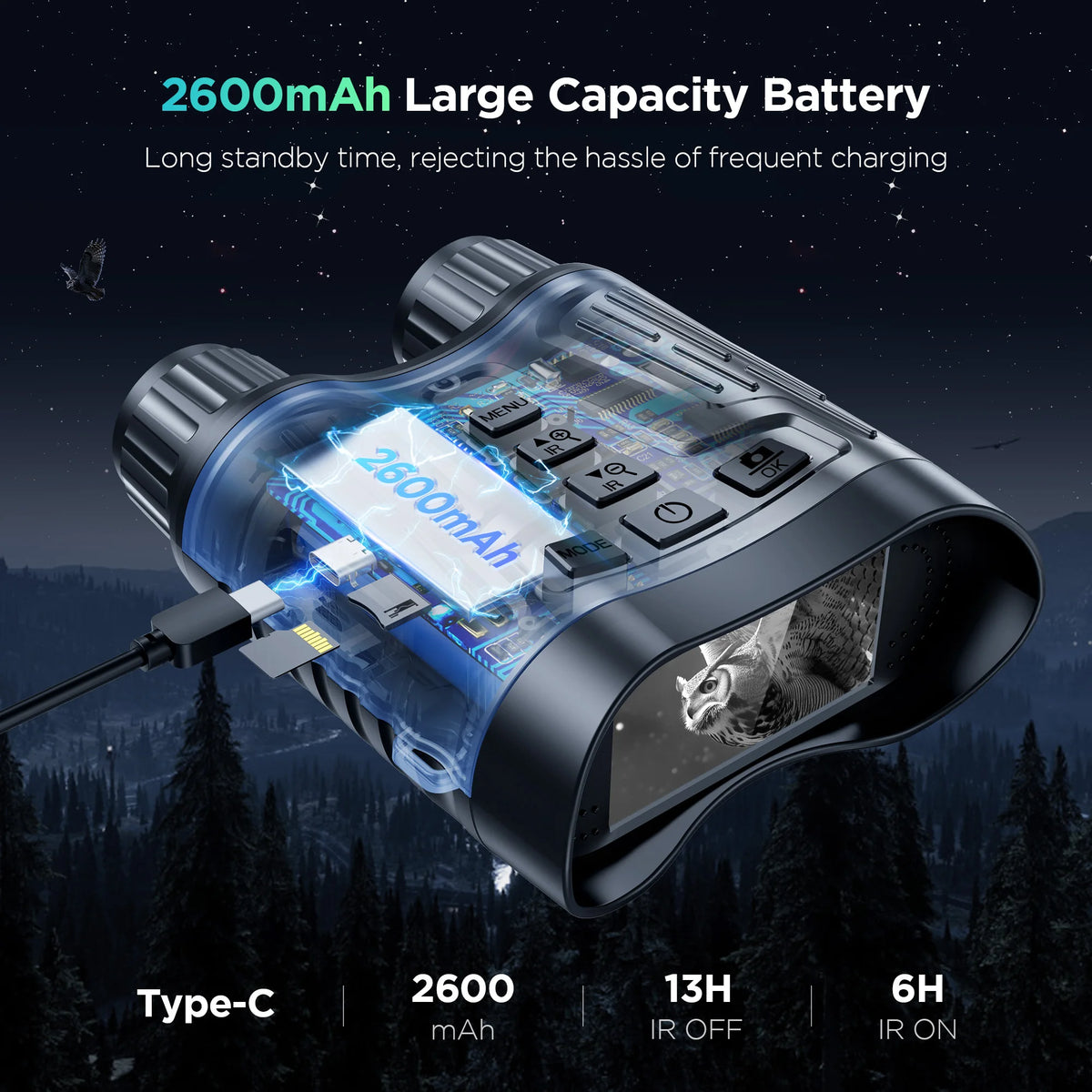 Rechargeable NightVision Telescope 4K UHD Infrared Telescope Camera Binocular Telescope 8X Zoom 300M for Hunting Camping Boating