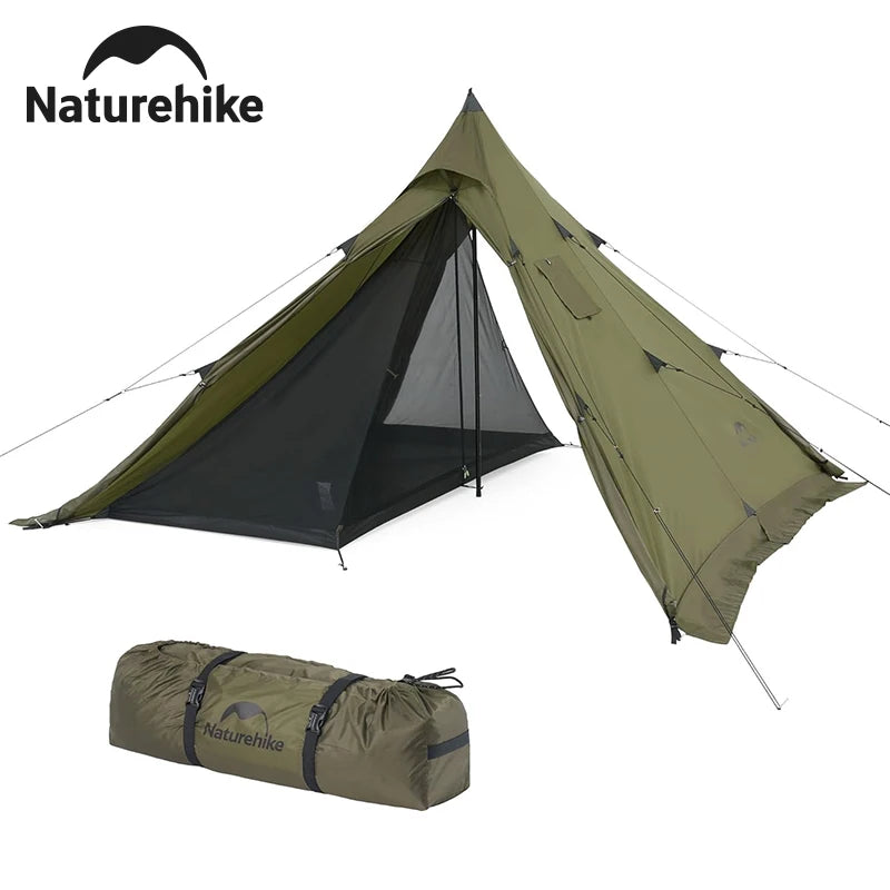 Camping Tent with Chimney Window 2-4 Person Outdoor Ultralight Tipi Teepee Tent Pyramid Double Layer Flame-retardant